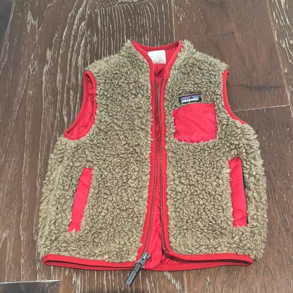 Patagonia Kids' Tan and Red Fleece Vest